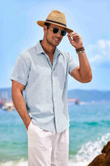 COOFANDY Men's Linen Shirts Short Sleeve Casual Shirts Button Down Shirt for Men Beach Summer Wedding Shirt