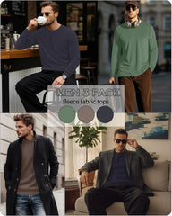 3 Pack Mens Long Sleeve Thermal Shirts Crew Neck Tops
