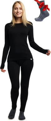 100% Merino Wool Base Layer Women Set - Thermal Underwear Women Top, Bottom