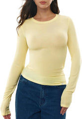 Women's Merino Wool Blend Shirts Long Sleeve Tops Crew Neck Fitted Basic Tee Cozy Embrace Collection