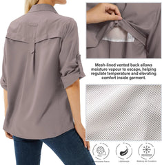 Women's UPF 50 Long Sleeve Sun Protection Safari Fish Hiking Shirts