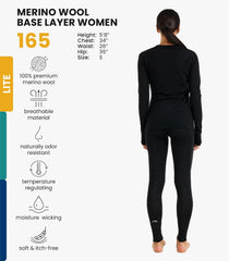 100% Merino Wool Base Layer Women Set - Thermal Underwear Women Top, Bottom