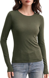 Women's Merino Wool Blend Shirts Long Sleeve Tops Crew Neck Fitted Basic Tee Cozy Embrace Collection