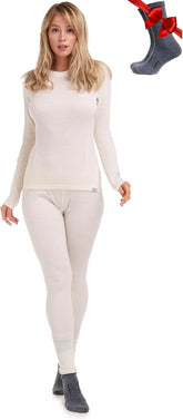 100% Merino Wool Base Layer Women Set - Thermal Underwear Women Top, Bottom