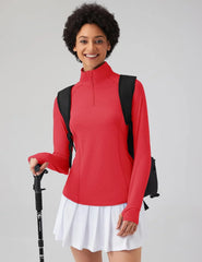 LOMON Women Long Sleeve Shirts Sun Protection 1/4 Zip Summer Quick Dry Hiking Shirts Quarter Zip Pullover for Women
