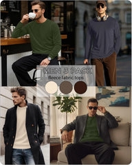 3 Pack Mens Long Sleeve Thermal Shirts Crew Neck Tops