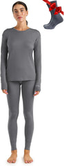 100% Merino Wool Base Layer Women Set - Thermal Underwear Women Top, Bottom