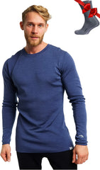 100% Merino Wool Base Layer Mens - Long Sleeve Thermal Shirts with Socks