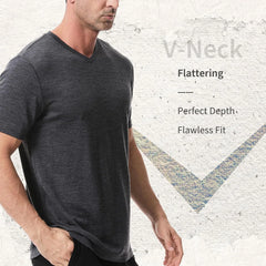 Merino Protect 100% Merino Wool V-Neck T Shirts for Men Odor Resistance Base Layer Hiking Travel T-Shirt Soft Undershirt
