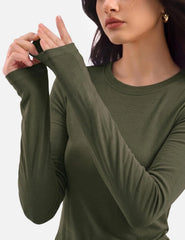 Women's Merino Wool Blend Shirts Long Sleeve Tops Crew Neck Fitted Basic Tee Cozy Embrace Collection