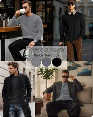 3 Pack Mens Long Sleeve Thermal Shirts Crew Neck Tops