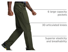 Mens Hiking Pants Lightweight Cargo Work Tactical Nylon Stretch Waterproof Quick Dry Fishing Travel Outdoor 6 Pockets