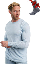 100% Merino Wool Base Layer Mens - Long Sleeve Thermal Shirts with Socks