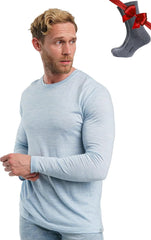100% Merino Wool Base Layer Mens - Long Sleeve Thermal Shirts with Socks