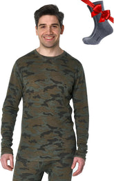100% Merino Wool Base Layer Mens - Long Sleeve Thermal Shirts with Socks | Lightweight, Midweight, Heavyweight Base Layer, Naturally Odor-Resistant, Breathable Shirt, Ideal for Hiking, Cold Weather
