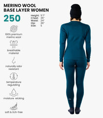 100% Merino Wool Base Layer Women Set - Thermal Underwear Women Top, Bottom