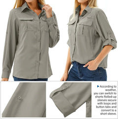 Women's UPF 50 Long Sleeve Sun Protection Safari Fish Hiking Shirts