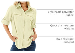 Women's UPF 50 Long Sleeve Sun Protection Safari Fish Hiking Shirts