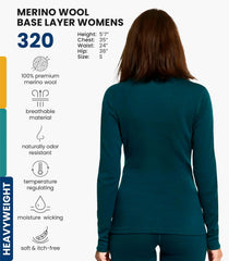 100% Merino Wool Base Layer Women - Long Sleeve Thermal Shirt with Socks