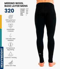 100% Merino Wool Base Layer Mens Pants - Thermal Underwear Long Johns