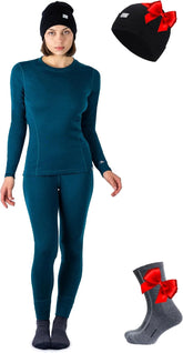100% Merino Wool Base Layer Women Set - Thermal Underwear Women Top, Bottom