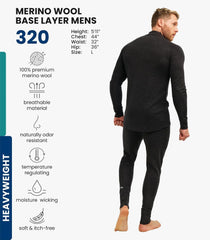 100% Merino Wool Base Layer Men Set - Thermal Underwear for Men Long Johns