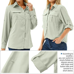 Women's UPF 50 Long Sleeve Sun Protection Safari Fish Hiking Shirts