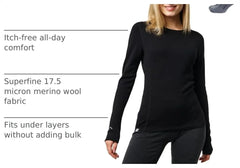 100% Merino Wool Base Layer Women - Long Sleeve Thermal Shirt with Socks