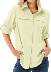 Women's UPF 50 Long Sleeve Sun Protection Safari Fish Hiking Shirts
