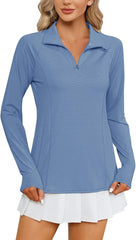 LOMON Women Long Sleeve Shirts Sun Protection 1/4 Zip Summer Quick Dry Hiking Shirts Quarter Zip Pullover for Women