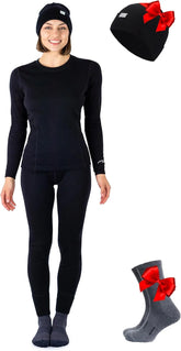 100% Merino Wool Base Layer Women Set - Thermal Underwear Women Top, Bottom