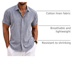 COOFANDY Men's Linen Shirts Short Sleeve Casual Shirts Button Down Shirt for Men Beach Summer Wedding Shirt