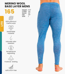 100% Merino Wool Base Layer Mens Pants - Thermal Underwear Long Johns