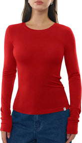 Women's Merino Wool Blend Shirts Long Sleeve Tops Crew Neck Fitted Basic Tee Cozy Embrace Collection