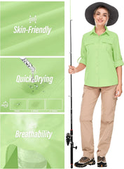 Women's UPF 50 Long Sleeve Sun Protection Safari Fish Hiking Shirts