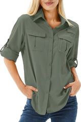 Women's UPF 50 Long Sleeve Sun Protection Safari Fish Hiking Shirts