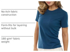 100% Merino Wool Shirt Women - Short Sleeve Tee Base Layer Top Undershirt