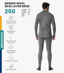 100% Merino Wool Base Layer Men Set - Thermal Underwear for Men Long Johns
