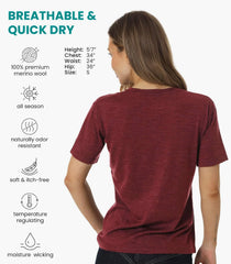 100% Merino Wool Shirt Women - Short Sleeve Tee Base Layer Top Undershirt