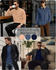 3 Pack Mens Long Sleeve Thermal Shirts Crew Neck Tops