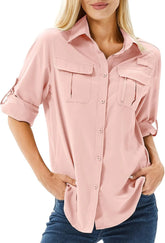 Women's UPF 50 Long Sleeve Sun Protection Safari Fish Hiking Shirts