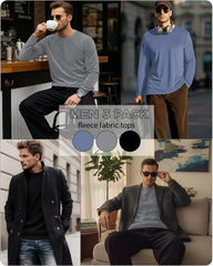 3 Pack Mens Long Sleeve Thermal Shirts Crew Neck Tops