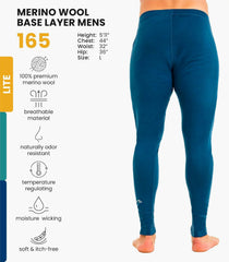 100% Merino Wool Base Layer Mens Pants - Thermal Underwear Long Johns