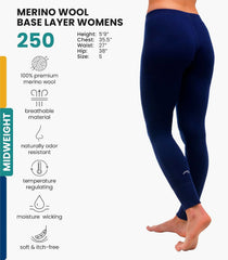 100% Merino Wool Base Layer Women Pants - Thermal Leggings Underwear