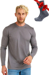 100% Merino Wool Base Layer Mens - Long Sleeve Thermal Shirts with Socks