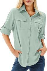Women's UPF 50 Long Sleeve Sun Protection Safari Fish Hiking Shirts