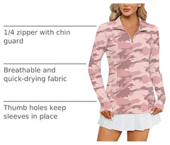 LOMON Women Long Sleeve Shirts Sun Protection 1/4 Zip Summer Quick Dry Hiking Shirts Quarter Zip Pullover for Women