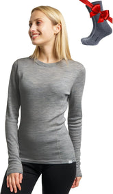 100% Merino Wool Base Layer Women - Long Sleeve Thermal Shirt with Socks