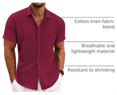 COOFANDY Men's Linen Shirts Short Sleeve Casual Shirts Button Down Shirt for Men Beach Summer Wedding Shirt