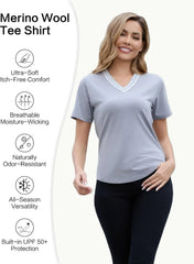 Merino Wool Tops for Women, Short Sleeve Casual and Workout Shirts